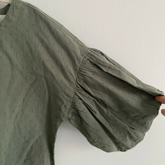 LOFT Anne Taylor 100% Cotton Oversized Sage Green Balloon Sleeve Blouse Size S - Picture 6 of 16